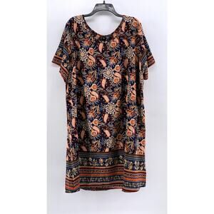 SHEIN CURVE Women's Navy-Orange Printed Short Sleeve Dress SZ 4XL